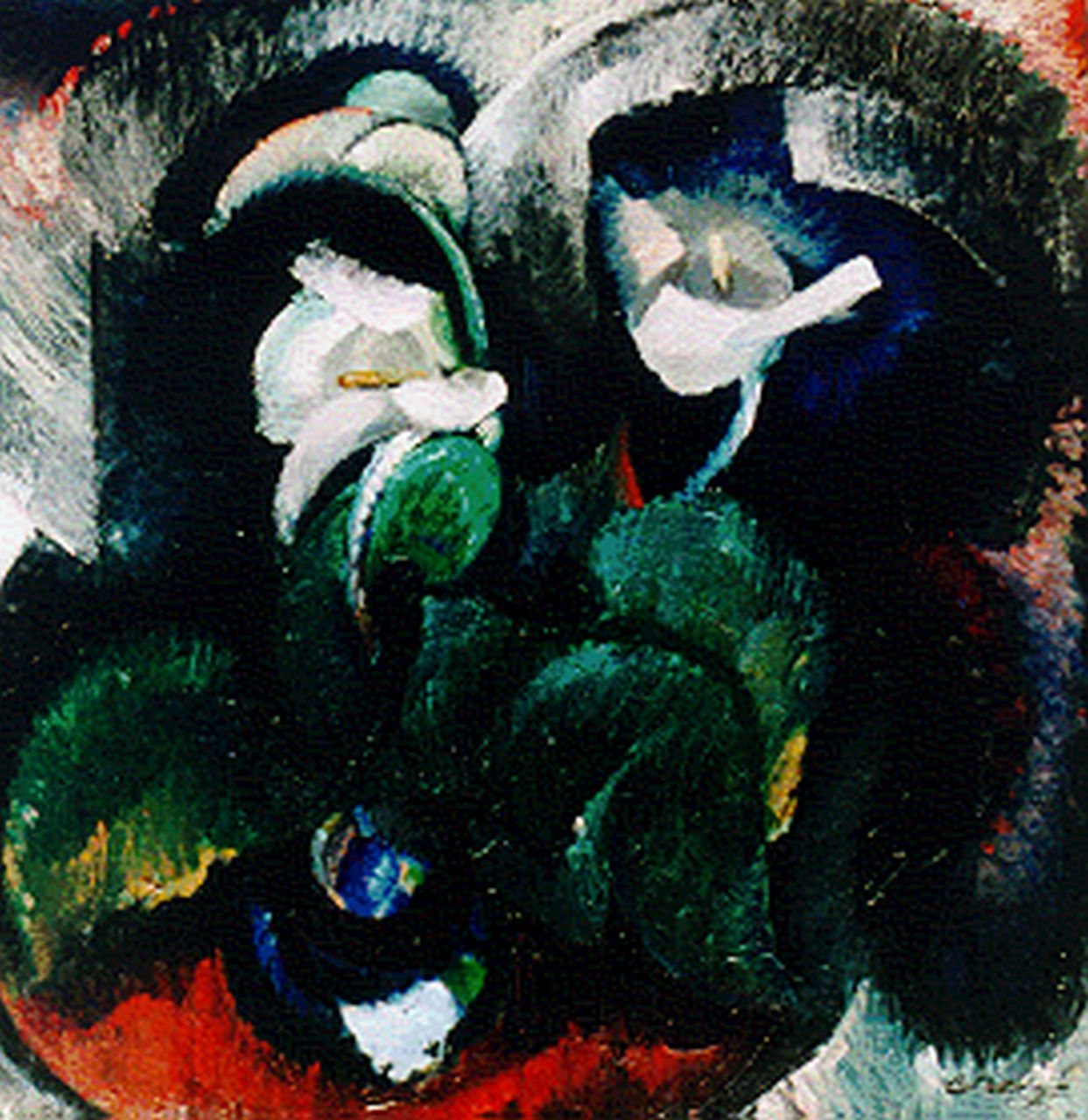 Berg E.  | Else Berg, Arums in a vase, Öl auf Leinwand 78,0 x 76,0 cm, signed l.r. und painted 1917