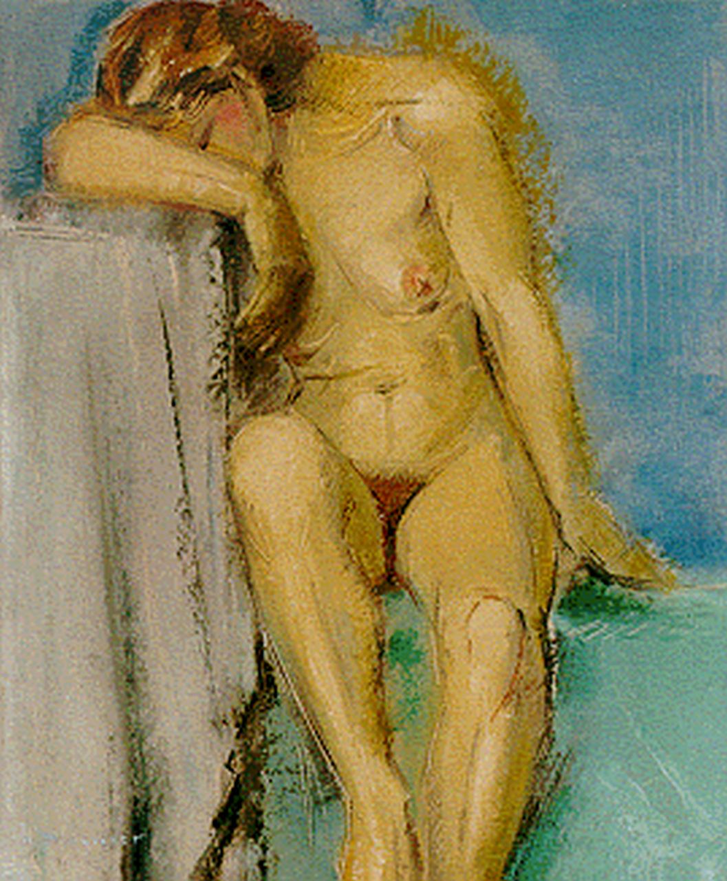 Pinguenet H.  | Henri Pinguenet, A seated nude, Öl auf Holz 47,1 x 38,8 cm, signed l.l.