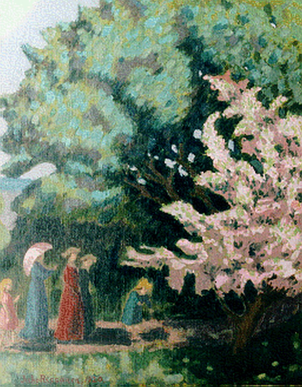 Rissanen J.V.  | Juho Vilho Rissanen, Strollers in a park, 69,7 x 55,8 cm, signed l.l. und painted circa 1920