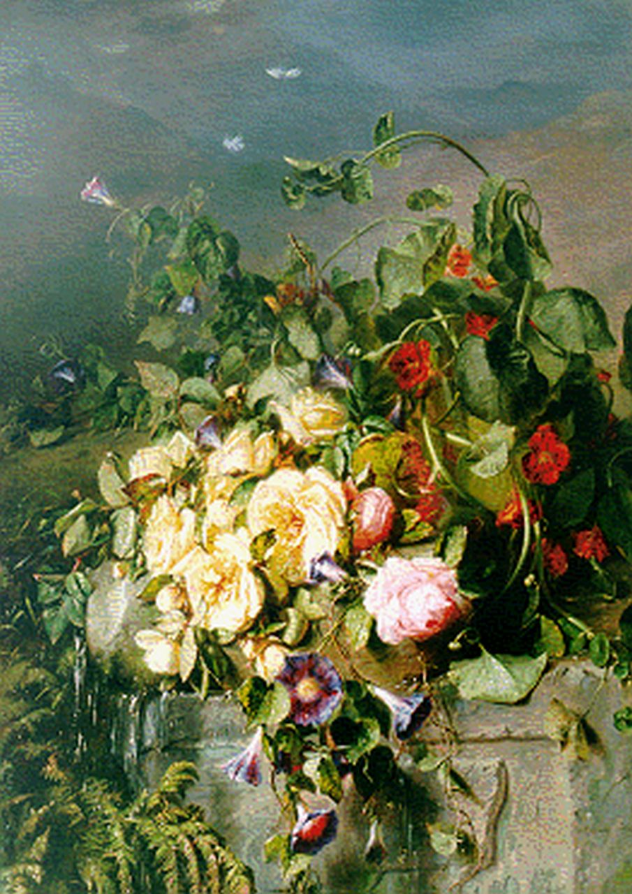 Haanen A.J.  | Adriana Johanna Haanen, A Still Life with Roses, Öl auf Leinwand 101,4 x 72,2 cm, signed l.r.