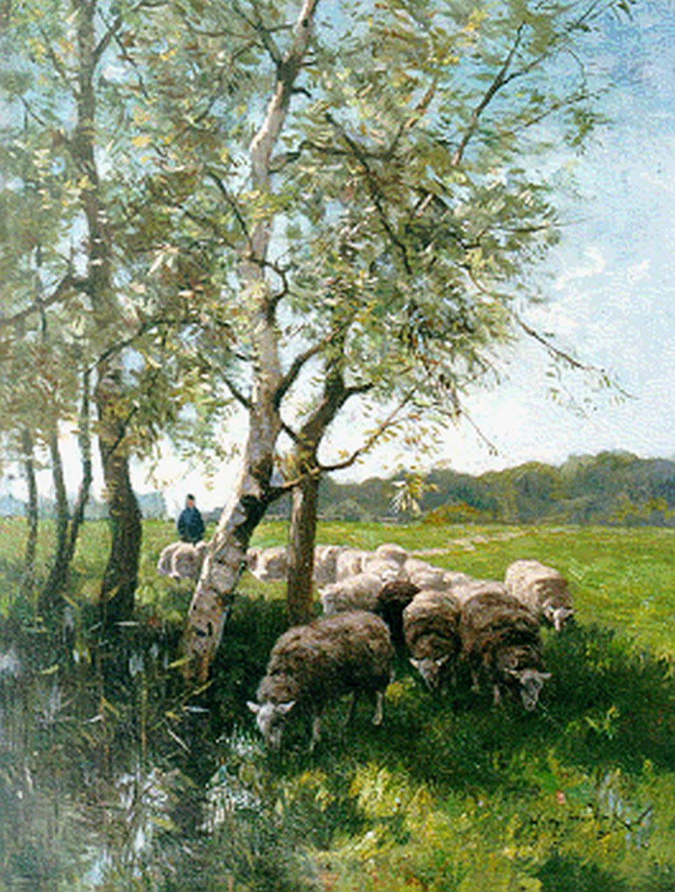 Steelink jr. W.  | Willem Steelink jr., A shepherd with his flock, Öl auf Leinwand 41,3 x 31,6 cm, signed l.r.