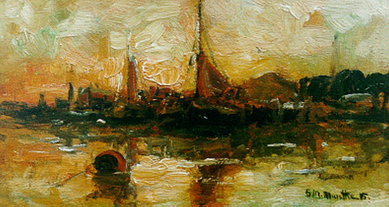 Munthe G.A.L.  | Gerhard Arij Ludwig 'Morgenstjerne' Munthe, A harbour view, Öl auf Holz 10,0 x 18,0 cm, signed l.r. und dated '15