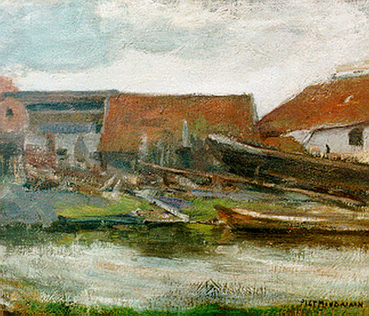 Mondriaan P.C.  | Pieter Cornelis 'Piet' Mondriaan, A shipyard, Öl auf Leinwand 31,0 x 37,3 cm, signed l.r.