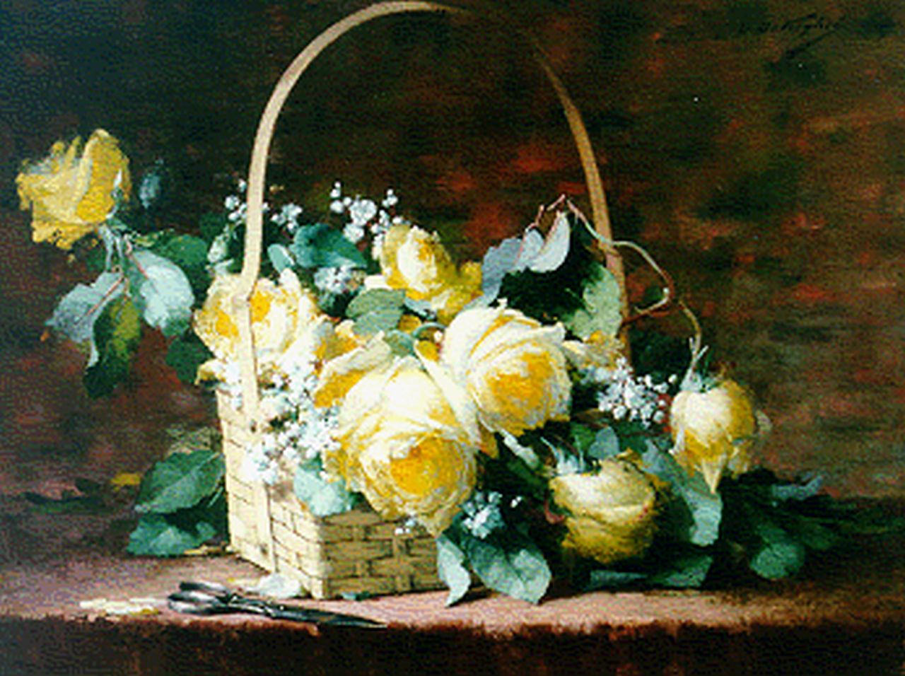Désiré de Keghel | Yellow roses in a basket, Öl auf Leinwand, 45,4 x 60,2 cm, signed u.r.