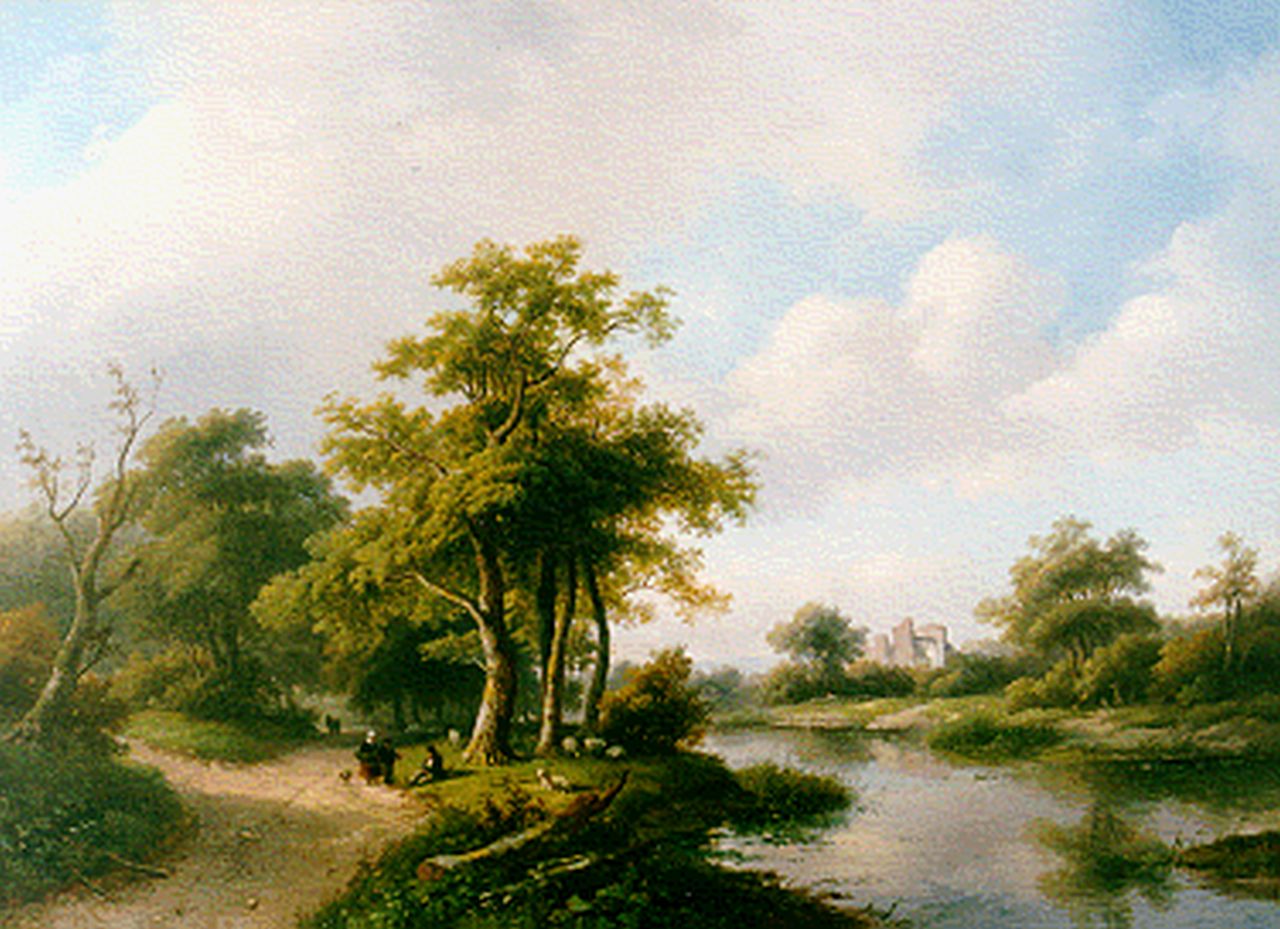 Spohler J.J.  | Jan Jacob Spohler, A wooded landscape with a ruin, Öl auf Leinwand 59,0 x 82,3 cm, signed l.l. und dated '57