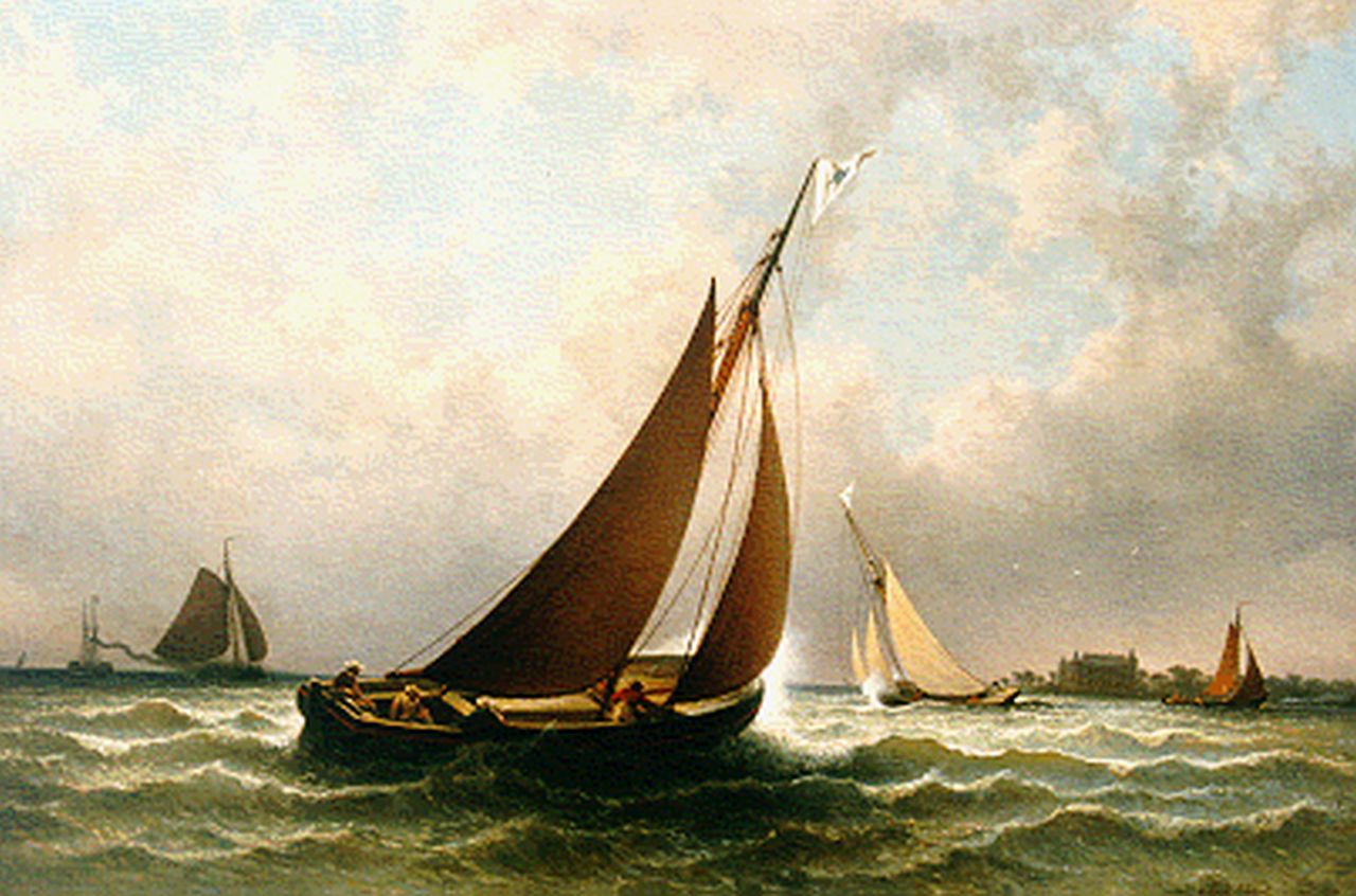 Hilverdink J.  | Johannes Hilverdink, Sailing race, the Muiderslot in the distance, Öl auf Leinwand 65,0 x 95,0 cm, signed l.r. und dated 1882
