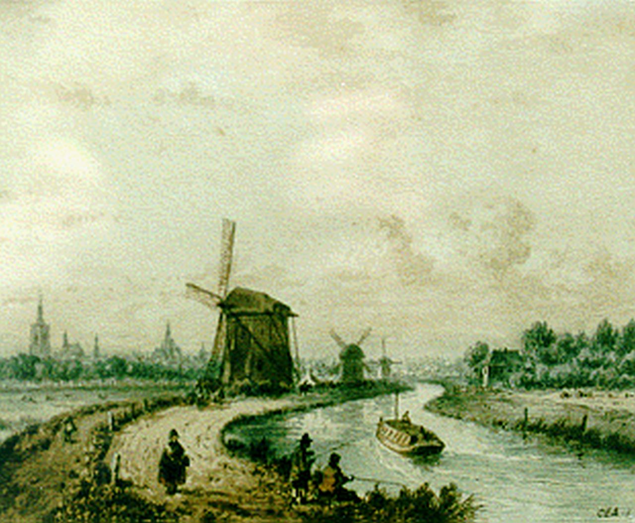 Ahrendts C.E.  | Carl Eduard Ahrendts, A boat-canal, The Hague, Aquarell auf Papier 21,0 x 25,5 cm, signed l.r.
