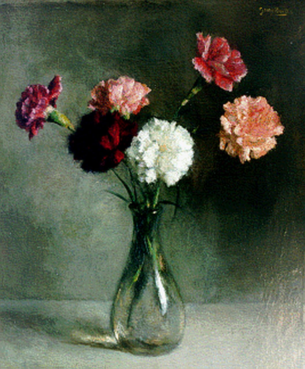 Rueter W.C.G.  | Wilhelm Christian 'Georg' Rueter, Carnations in a vase, Öl auf Leinwand 45,0 x 38,1 cm, signed u.r.