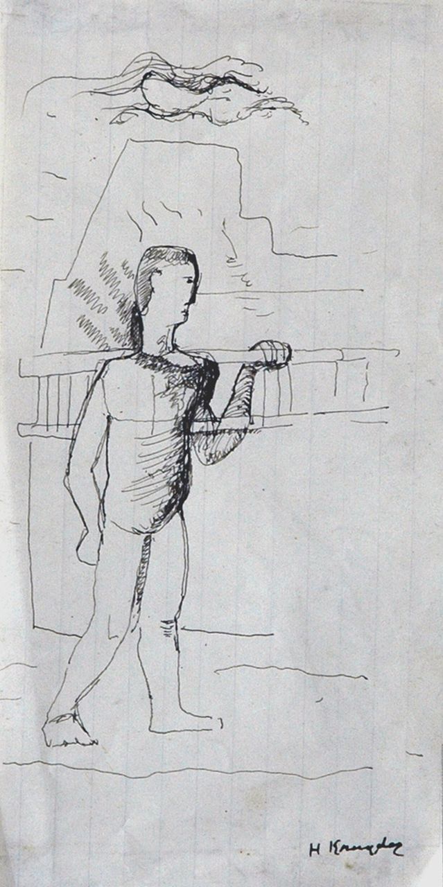 Kruyder H.J.  | 'Herman' Justus Kruyder, A man carrying his ladder, Feder und Tinte auf Papier 19,4 x 9,7 cm, signed l.r.