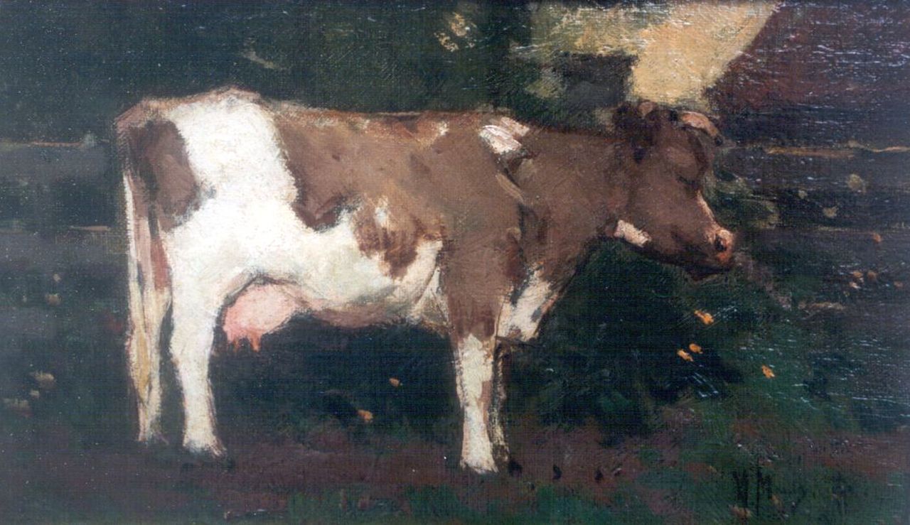 Mauve A.  | Anthonij 'Anton' Mauve, A cow, Öl auf Leinwand auf Holz 16,0 x 27,5 cm