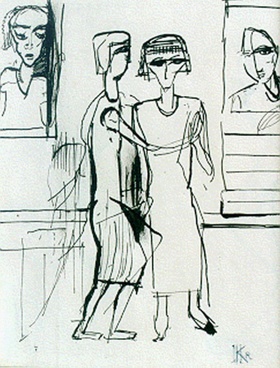 Kruyder H.J.  | 'Herman' Justus Kruyder, Visiting a museum (recto): figures (verso), Ausziehtusche auf Papier 20,0 x 15,0 cm, signed l.r. with monogram