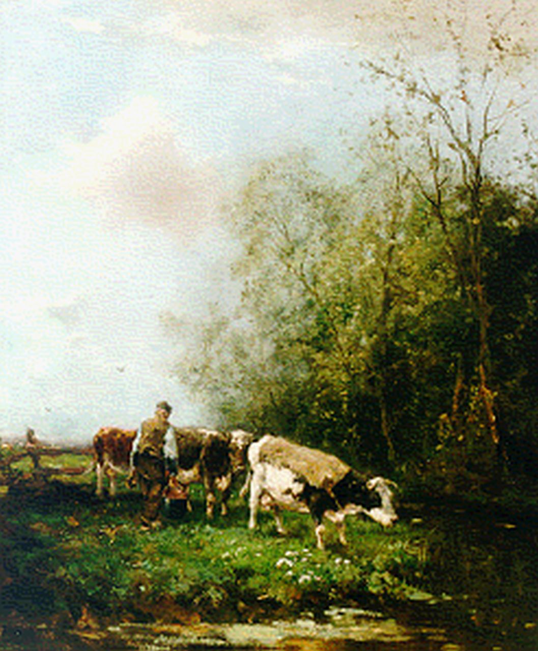 Scherrewitz J.F.C.  | Johan Frederik Cornelis Scherrewitz, Milking the cows, Öl auf Leinwand 65,5 x 55,3 cm, signed l.r.
