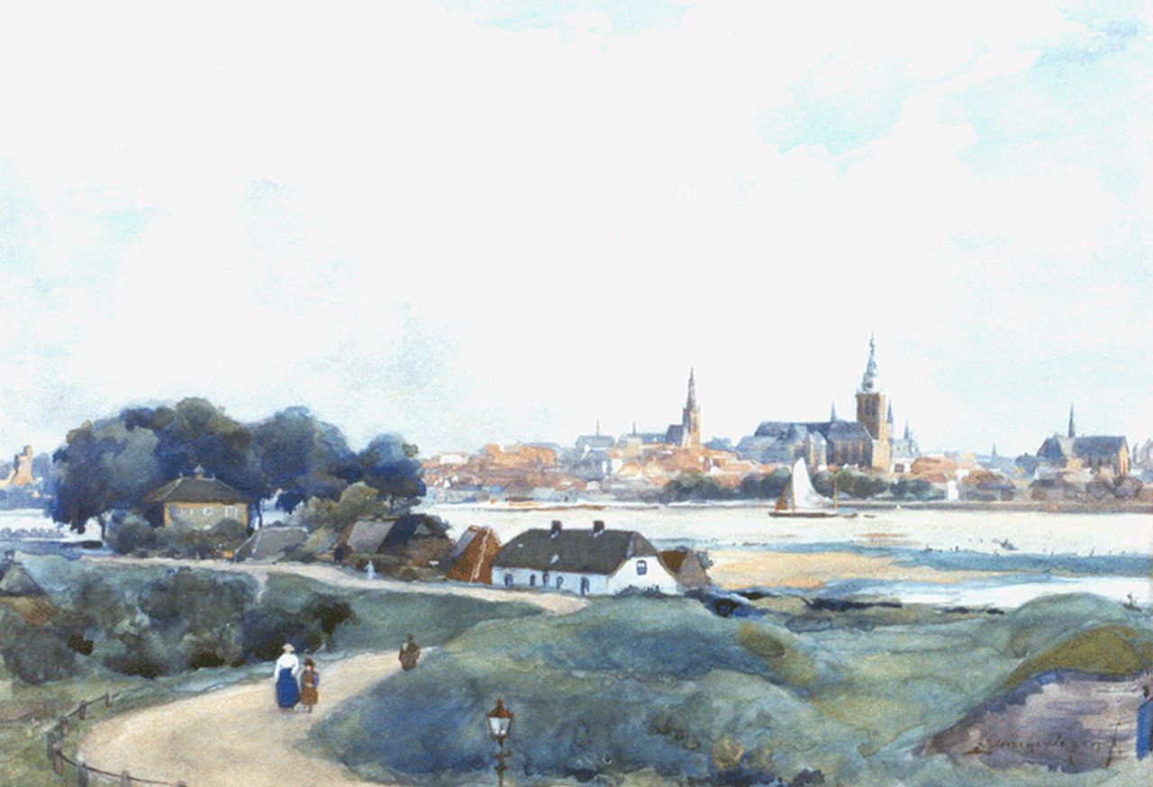Groenewegen A.J.  | Adrianus Johannes Groenewegen, A view of Nijmegen, Aquarell auf Papier 26,3 x 37,2 cm, signed l.r.