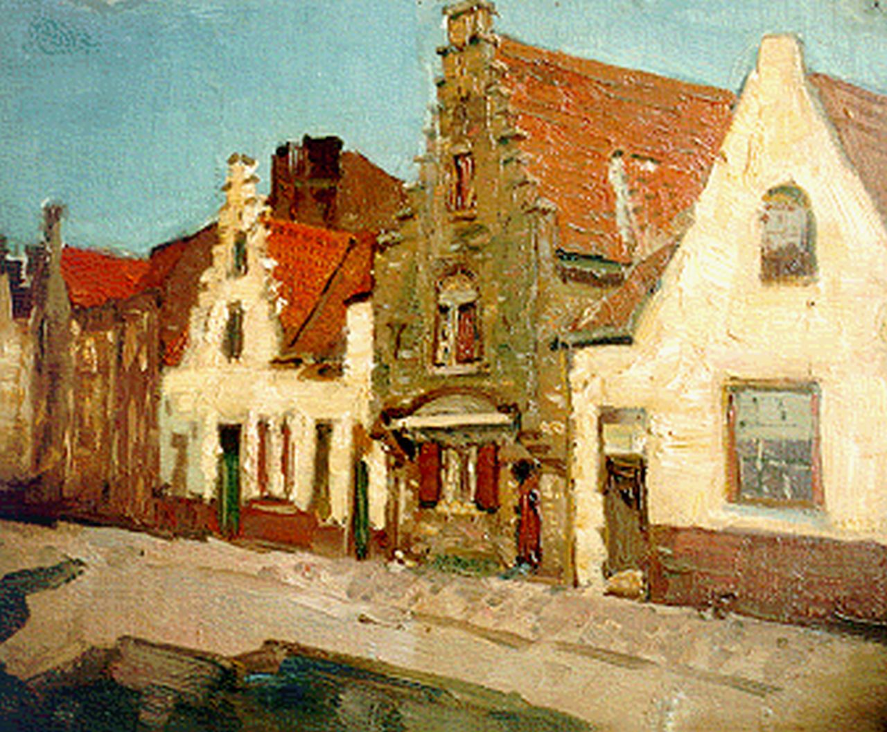 Beek B.A. van | Bernardus Antonie van Beek, A sunlit street, Brugge, Öl auf Holz 27,4 x 31,7 cm, signed l.r.