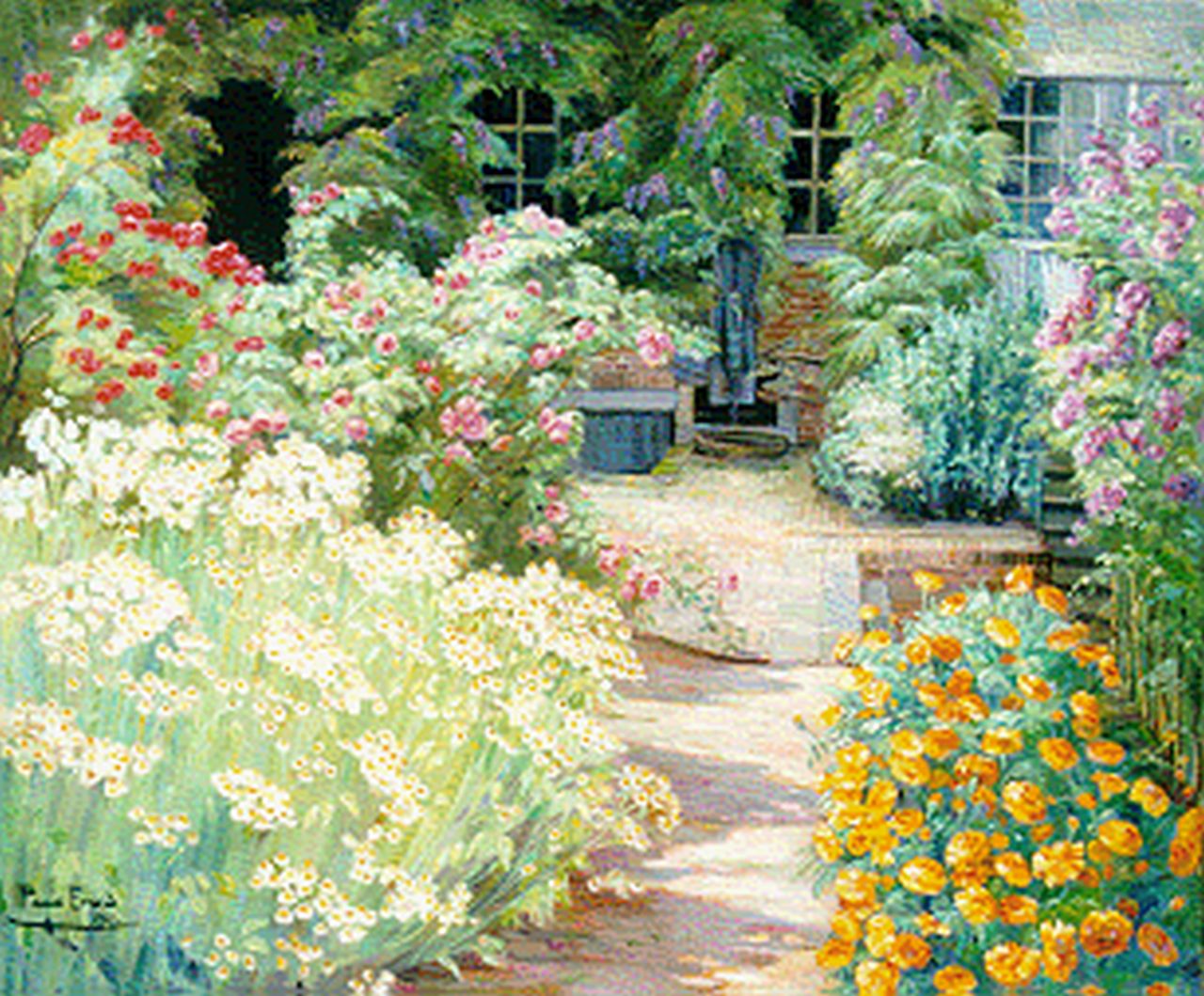 Evrard P.  | Paula Evrard, A flowering garden, Öl auf Leinwand 100,0 x 119,5 cm, signed l.l. und dated 1927