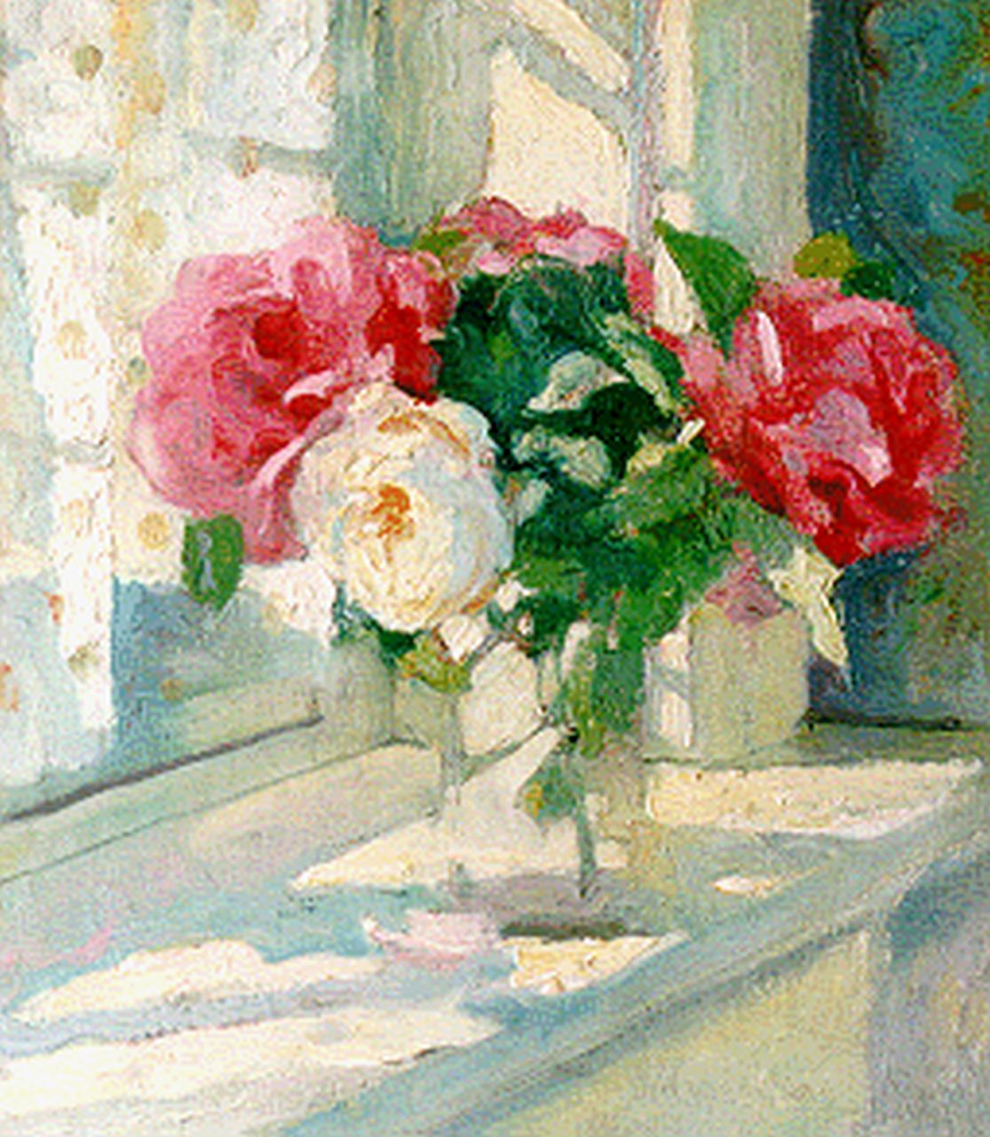 Dom P.L.C.  | Paulus Ludovicus Carolus 'Pol' Dom, A still life with roses, Öl auf Holz 37,0 x 33,0 cm, signed l.r. und dated 1915