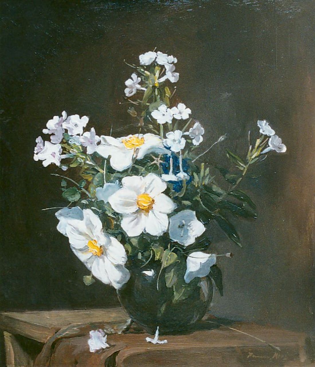Mees M.A.  | Margaretha Agatha Mees, A flower still life with daisies and poppies, Öl auf Leinwand 44,2 x 38,7 cm, signed l.r.