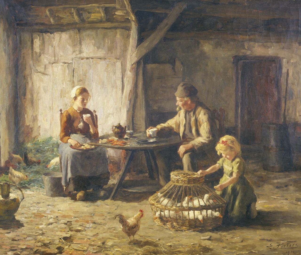 Pieters E.  | Evert Pieters, Theetijd, Öl auf Leinwand 79,0 x 92,0 cm, signed l.r. und dated 1913