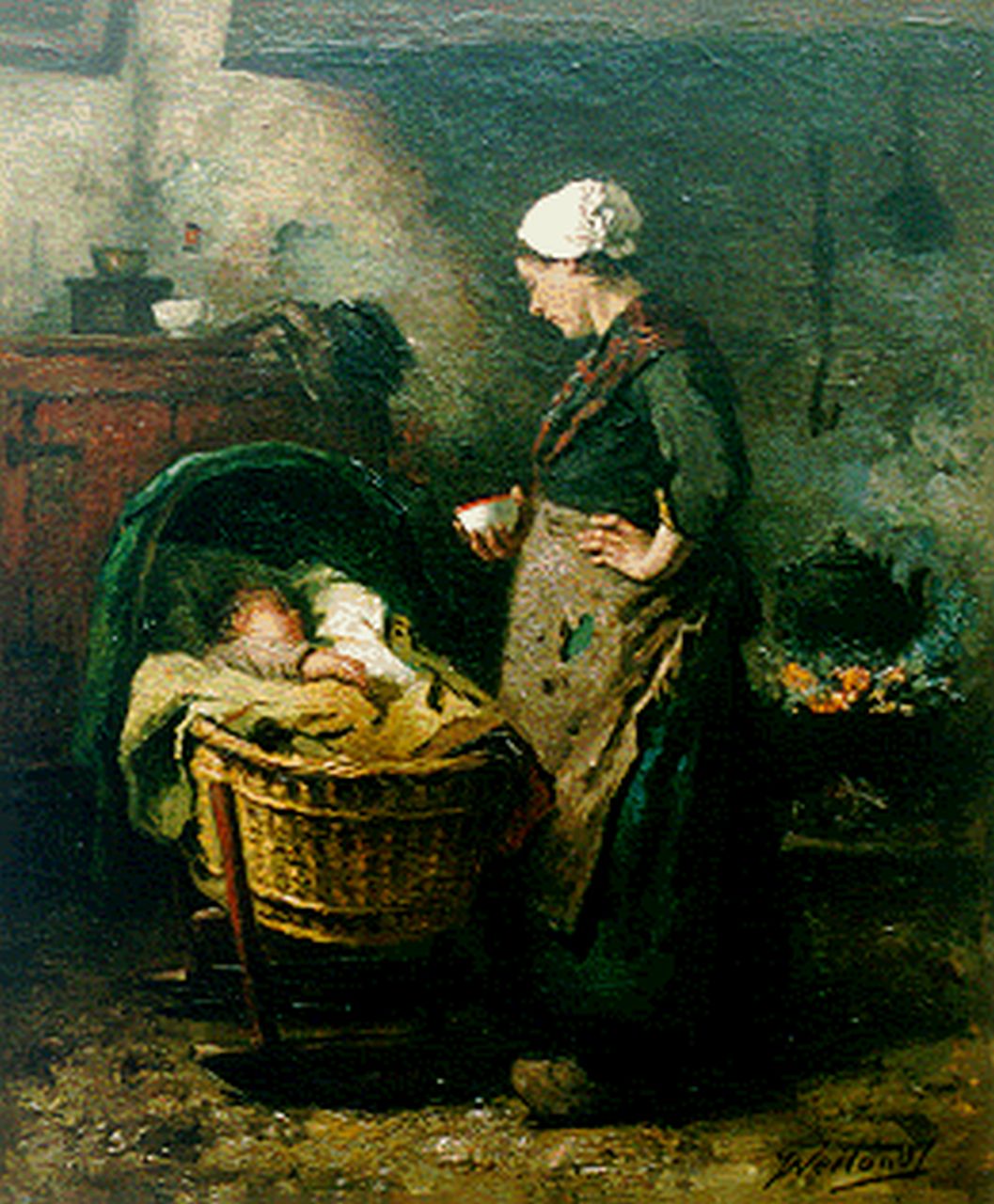 Weiland J.  | Johannes Weiland, Mother and child, Öl auf Leinwand 65,5 x 54,3 cm, signed l.r.