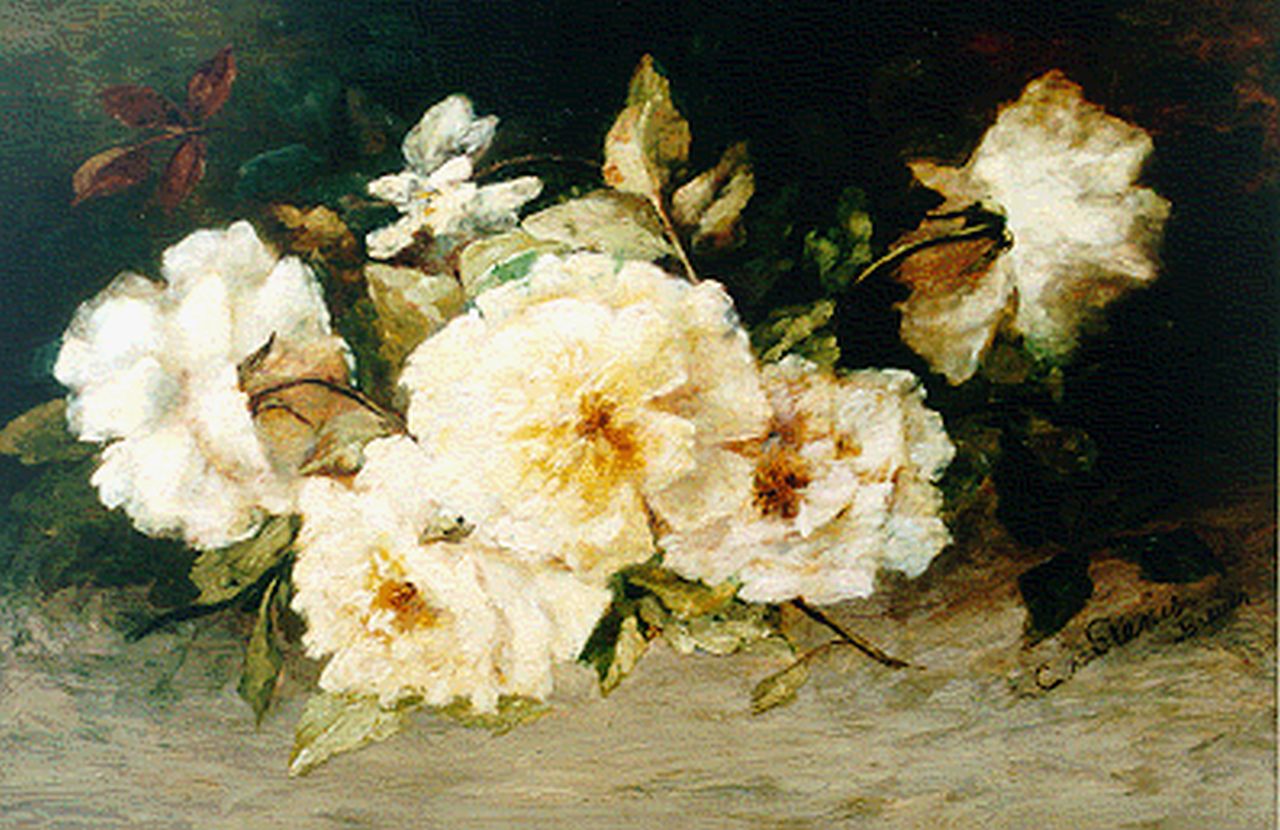 Stenis-Breuer C.F. van | 'Clara' Francina van Stenis-Breuer, A still life with yellow roses, Öl auf Holz 35,7 x 53,2 cm, signed l.r.