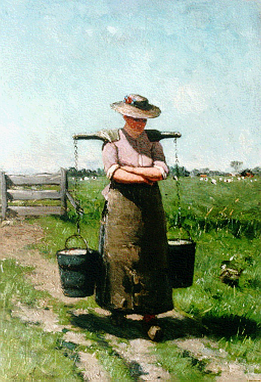Theo Hanrath | Milk-maid, Öl auf Holz, 38,2 x 26,6 cm, signed l.l.
