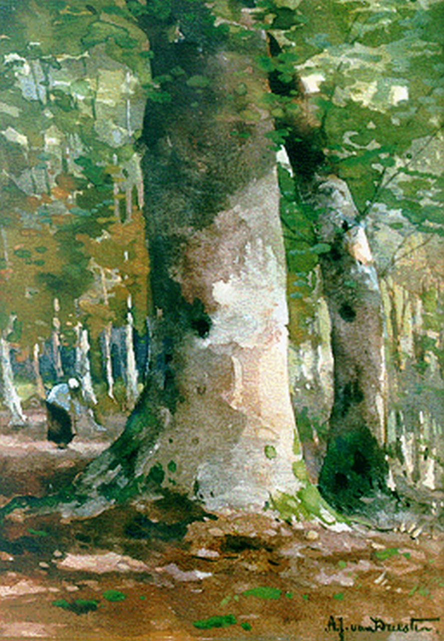 Driesten A.J. van | Arend Jan van Driesten, A forest landscape, Aquarell und Gouache auf Papier 19,1 x 13,6 cm, signed l.r.