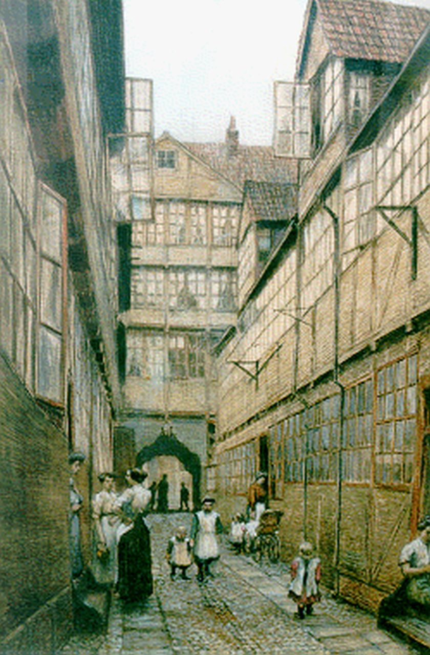 Staller G.J.  | Gerard Johan Staller, Fingergang Hof, Hamburg, Pastell und Aquarell auf Papier 129,0 x 88,0 cm, signed l.r.