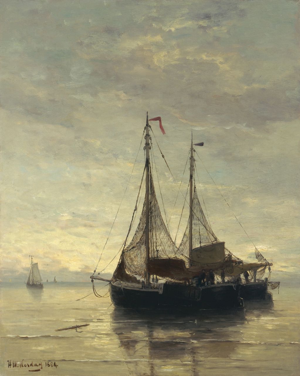 Mesdag H.W.  | Hendrik Willem Mesdag, Anchored fishing boats, Öl auf Leinwand 71,0 x 57,0 cm, signed l.l. und dated 1884