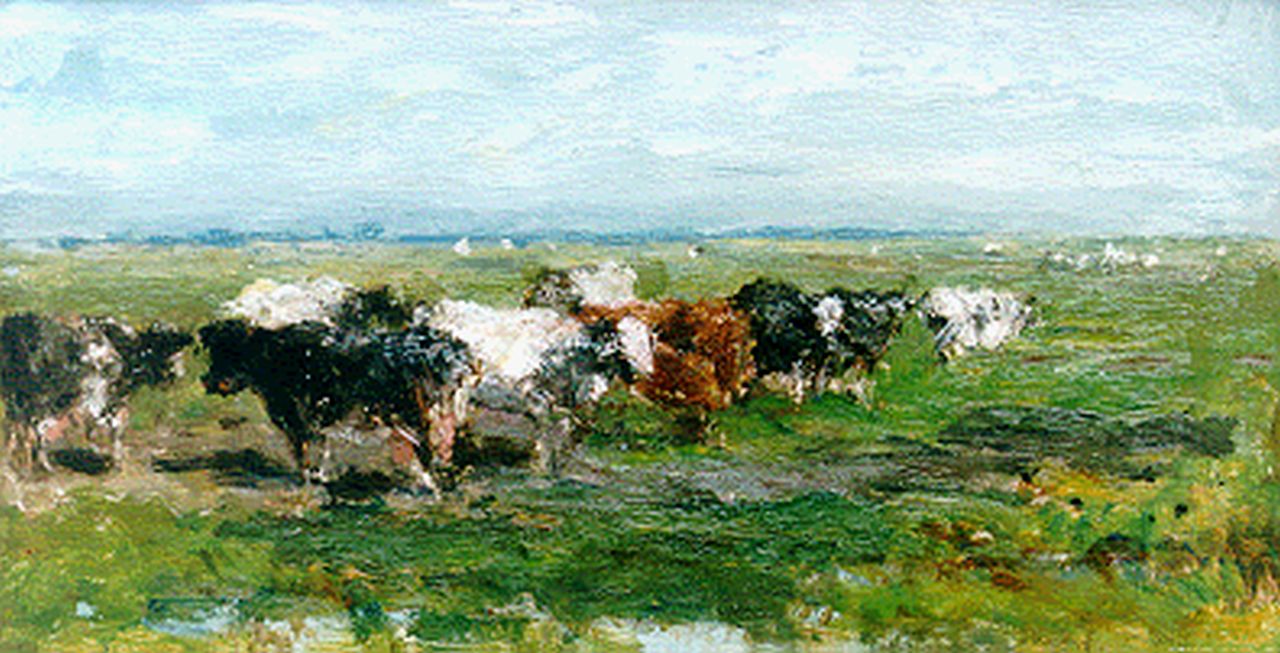 Roelofs W.  | Willem Roelofs, Cows in a meadow, Öl auf Holz 17,8 x 32,2 cm