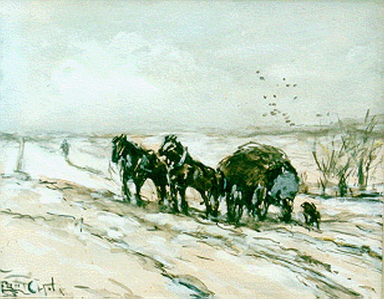 Apol L.F.H.  | Lodewijk Franciscus Hendrik 'Louis' Apol, A hay-wagon in winter, Gouache auf Papier 11,5 x 14,7 cm, signed l.l.