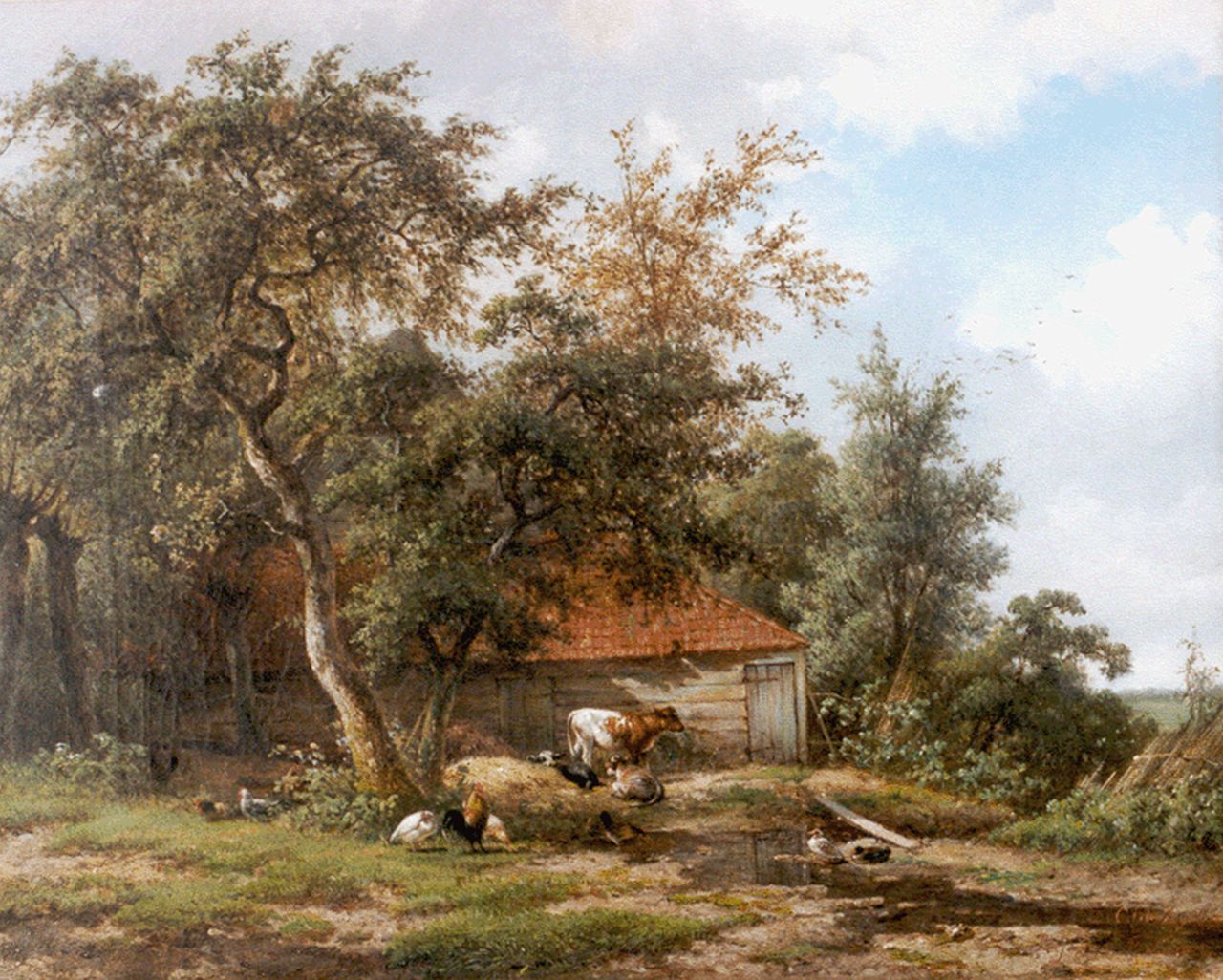 Cornelis Johannes de & Frans Lebret | Cattle and poultry, Öl auf Leinwand, 46,8 x 57,0 cm, signed both l.r.