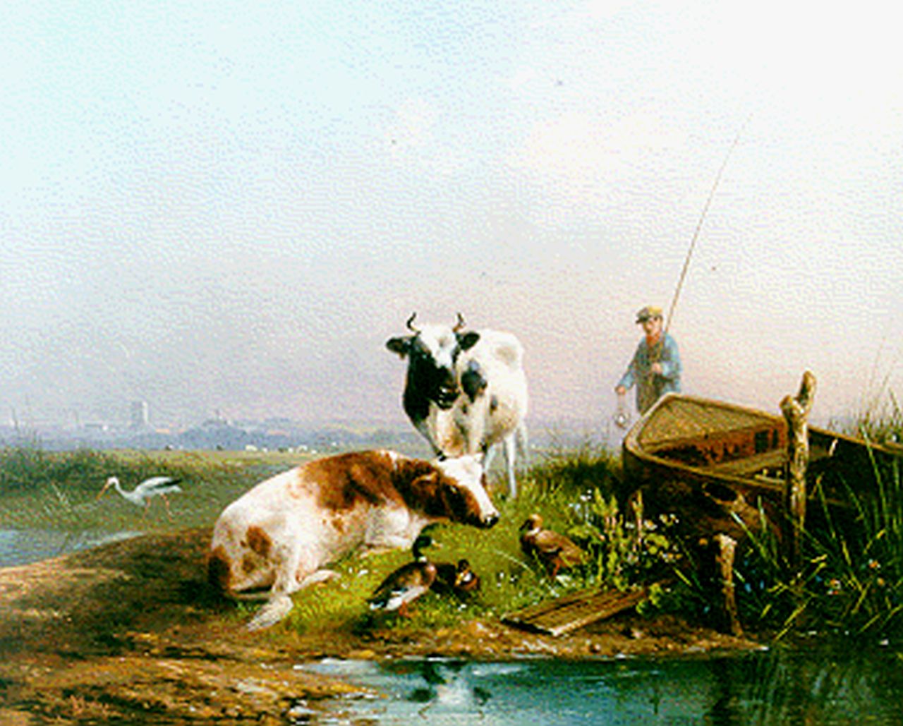 Knip A.  | Augustus 'August' Knip, Cows and ducks by a stream, Öl auf Holz 21,3 x 26,8 cm, signed l.l.