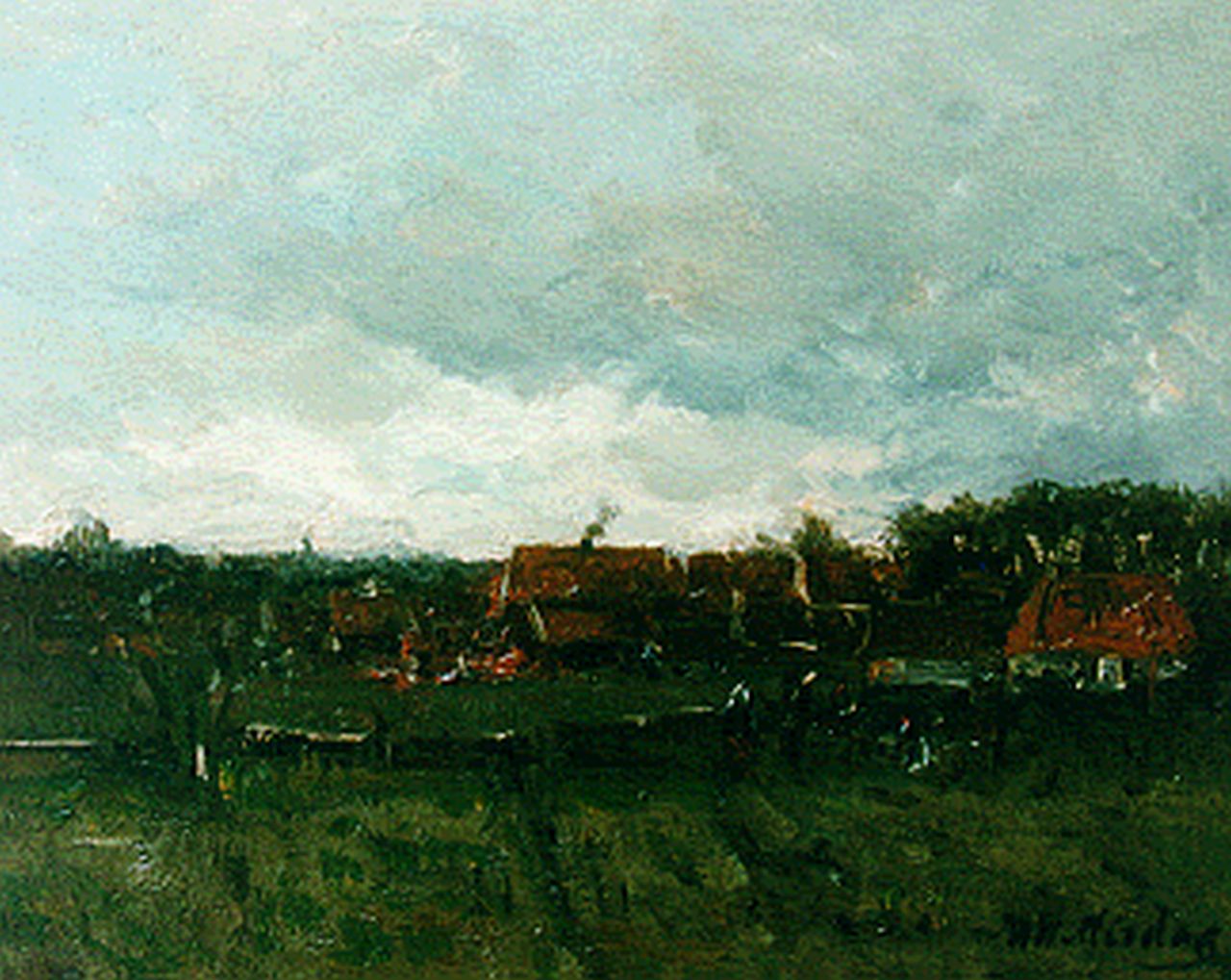 Mesdag H.W.  | Hendrik Willem Mesdag, View of a village, Öl auf Holz 20,0 x 25,0 cm, signed l.r.