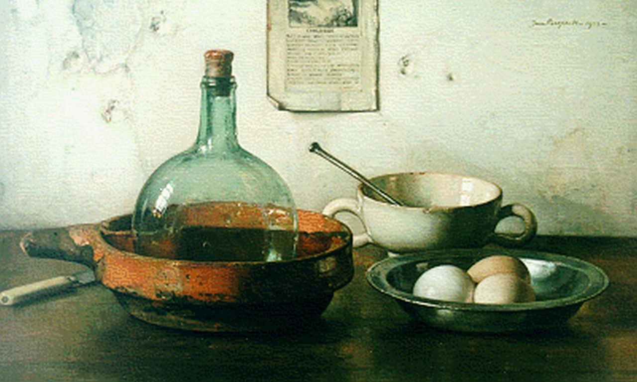 Bogaerts J.J.M.  | Johannes Jacobus Maria 'Jan' Bogaerts, A still life with eggs, Öl auf Leinwand 39,9 x 65,1 cm, signed u.r. und dated 1933