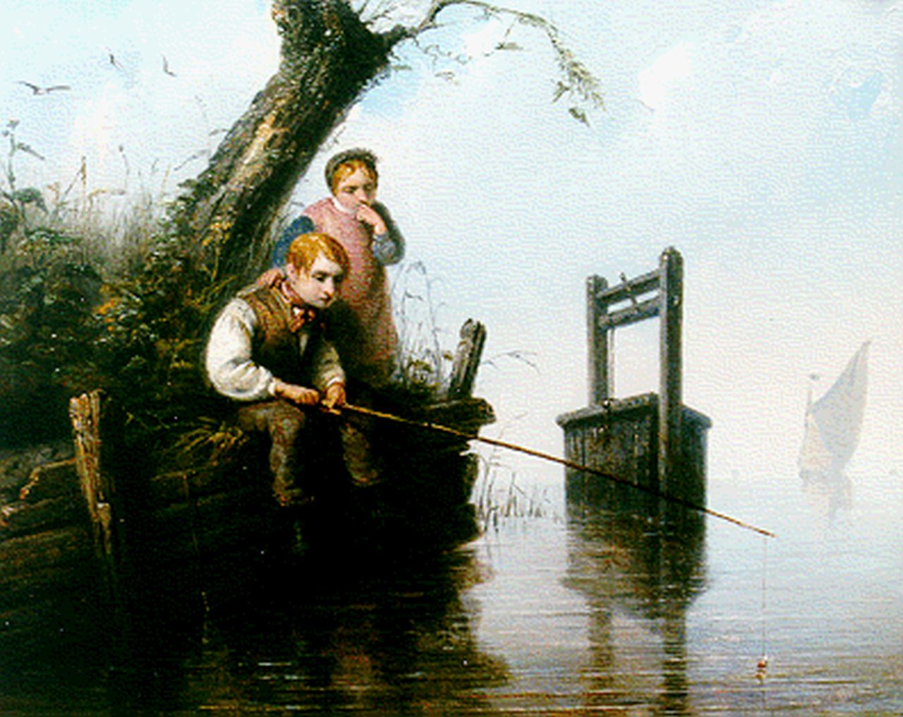 Vaarberg J.C.  | Joannes Christoffel Vaarberg, Children fishing, Öl auf Holz 23,2 x 29,5 cm, signed on the reverse und dated '50