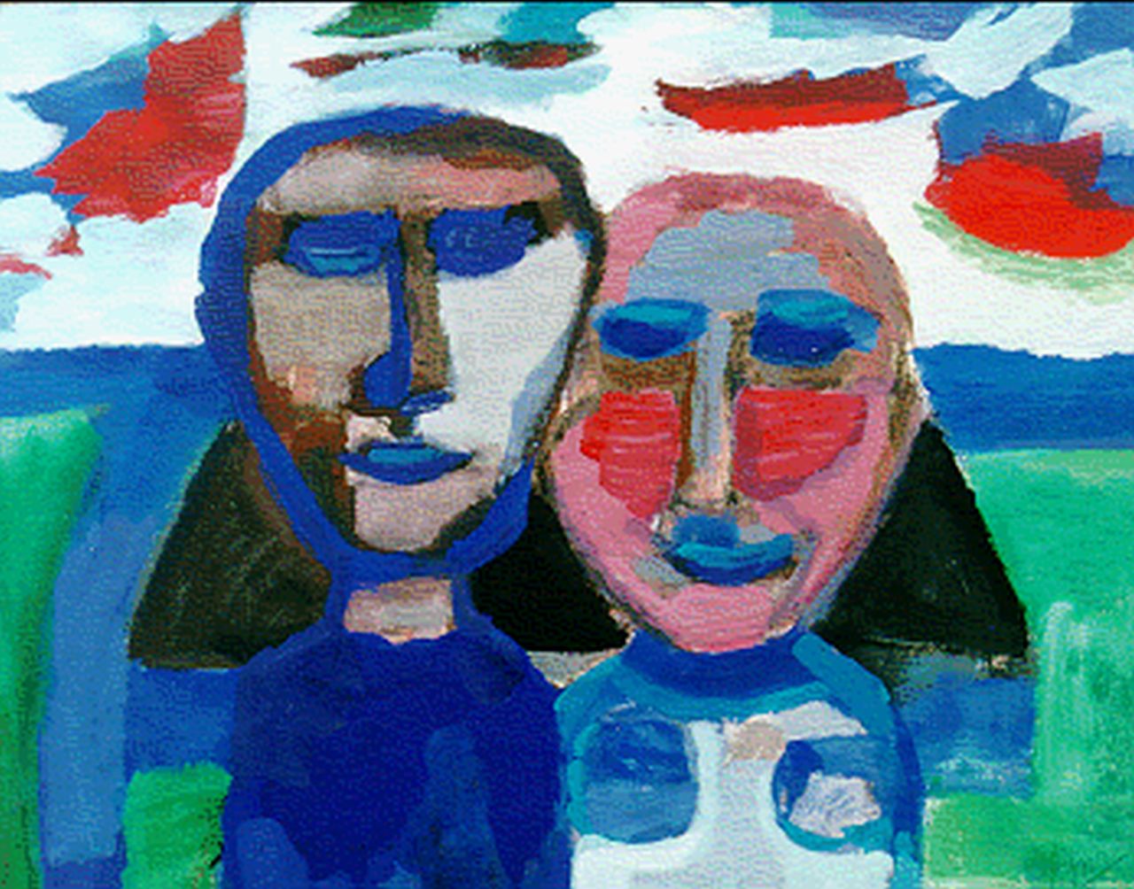 Benner G.  | Gerrit Benner, A couple, Gouache auf Papier 50,0 x 65,5 cm, signed l.r. und dated on the reverse 1967