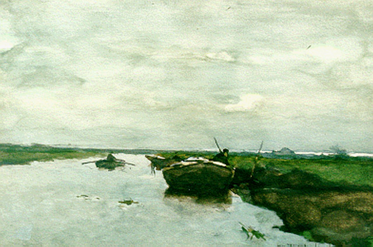 Weissenbruch H.J.  | Hendrik Johannes 'J.H.' Weissenbruch, A polder landscape, Aquarell auf Papier 35,5 x 53,2 cm, signed l.r.