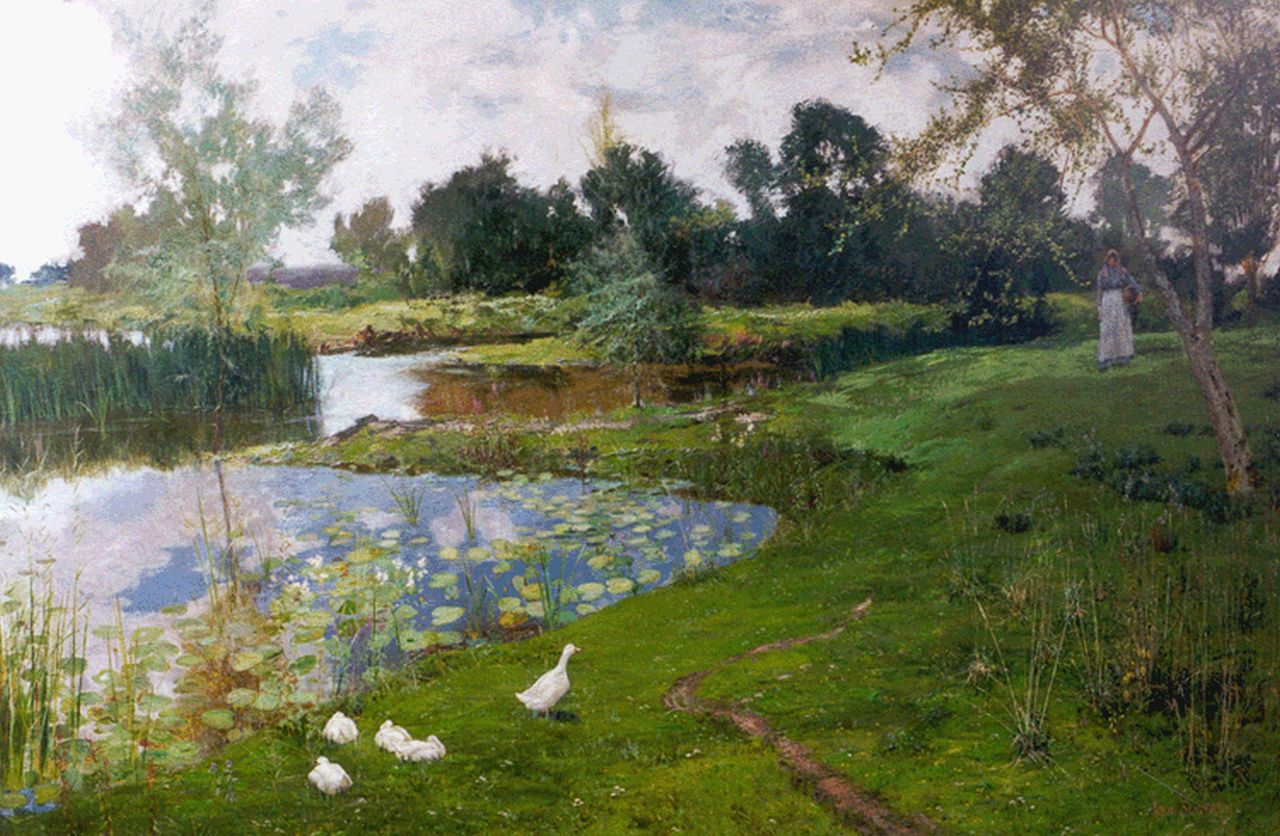 Sowerby J.G.  | John G. Sowerby, A meadow with ducks in summer, Öl auf Leinwand 103,0 x 152,5 cm, signed l.r.