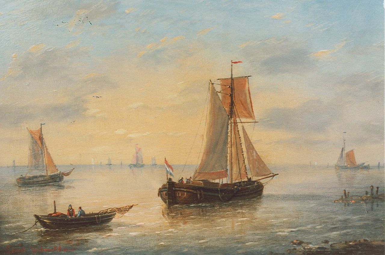 Verboeckhoven C.L.  | Charles Louis Verboeckhoven, Shipping in a calm, Öl auf Holz 15,7 x 21,1 cm