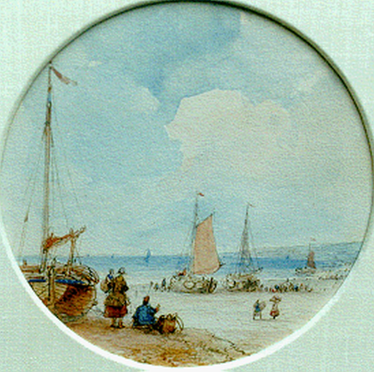 Schelfhout A.  | Andreas Schelfhout, The arrival of the fleet, Bleistift und Aquarell auf Papier 11,5 cm