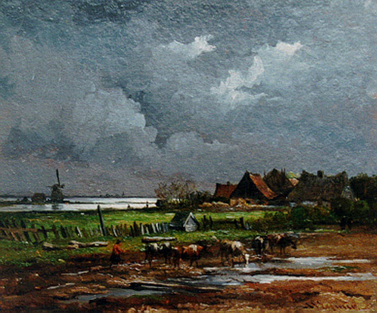 Eymer A.J.  | Arnoldus Johannes Eymer, Upcoming storm, 25,7 x 31,3 cm, signed l.r.