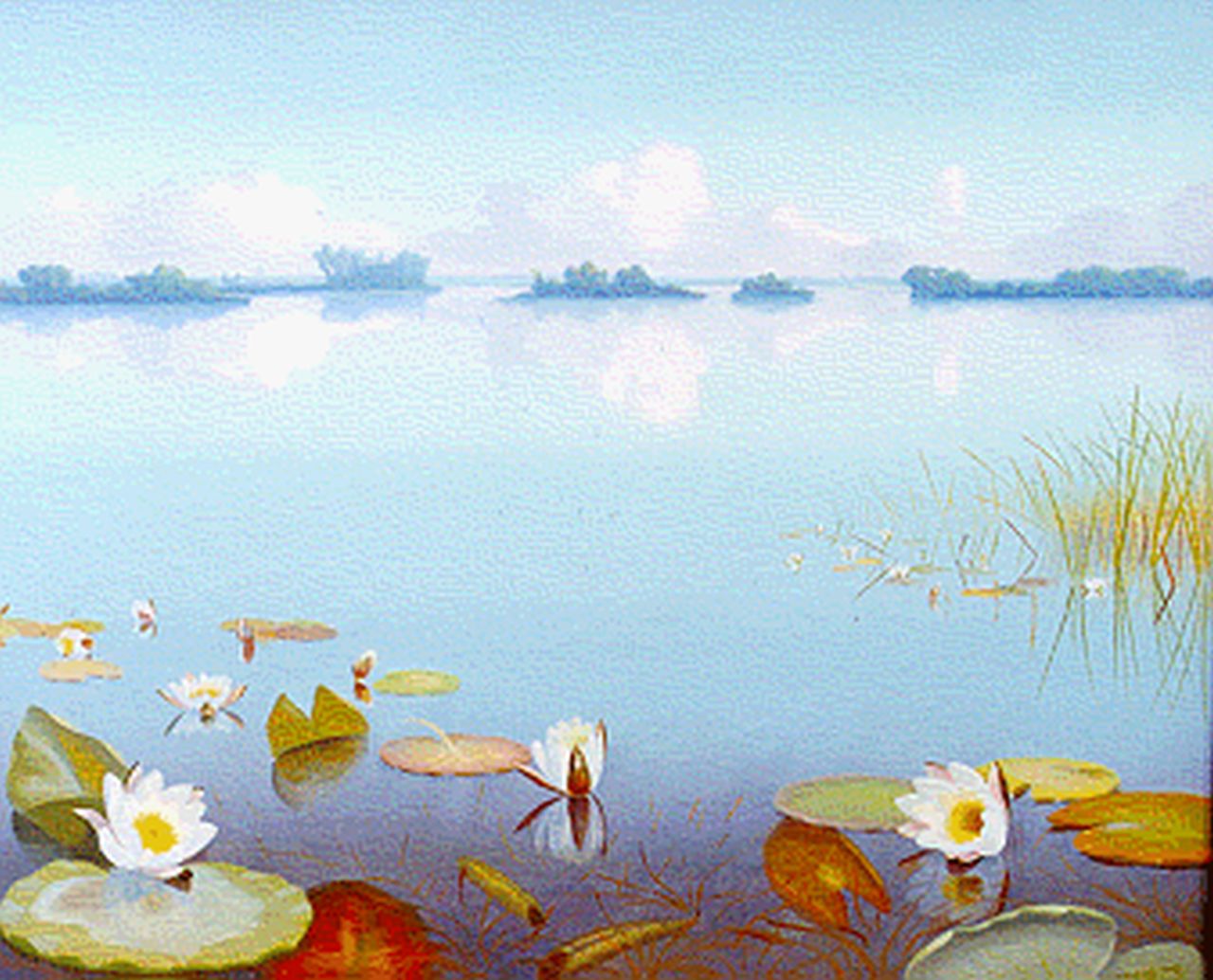 Smorenberg D.  | Dirk Smorenberg, The Loosdrechtse Plassen with water lilies, Öl auf Leinwand 50,0 x 60,0 cm, signed l.r.