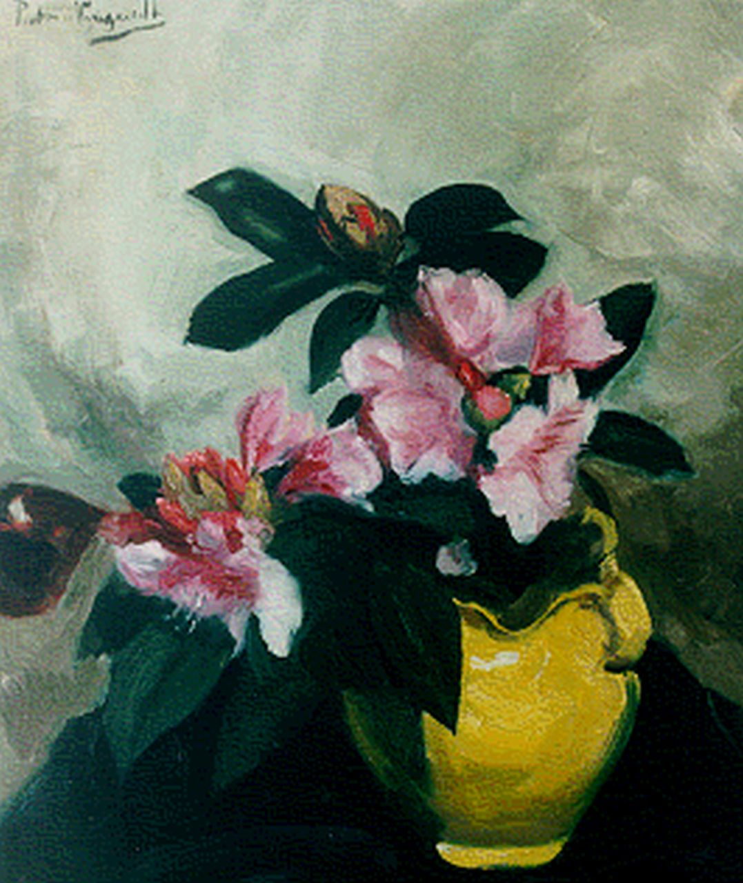 Wijngaerdt P.T. van | Petrus Theodorus 'Piet' van Wijngaerdt, Rhododendrons in a vase, Öl auf Leinwand 79,8 x 67,6 cm, signed u.l.