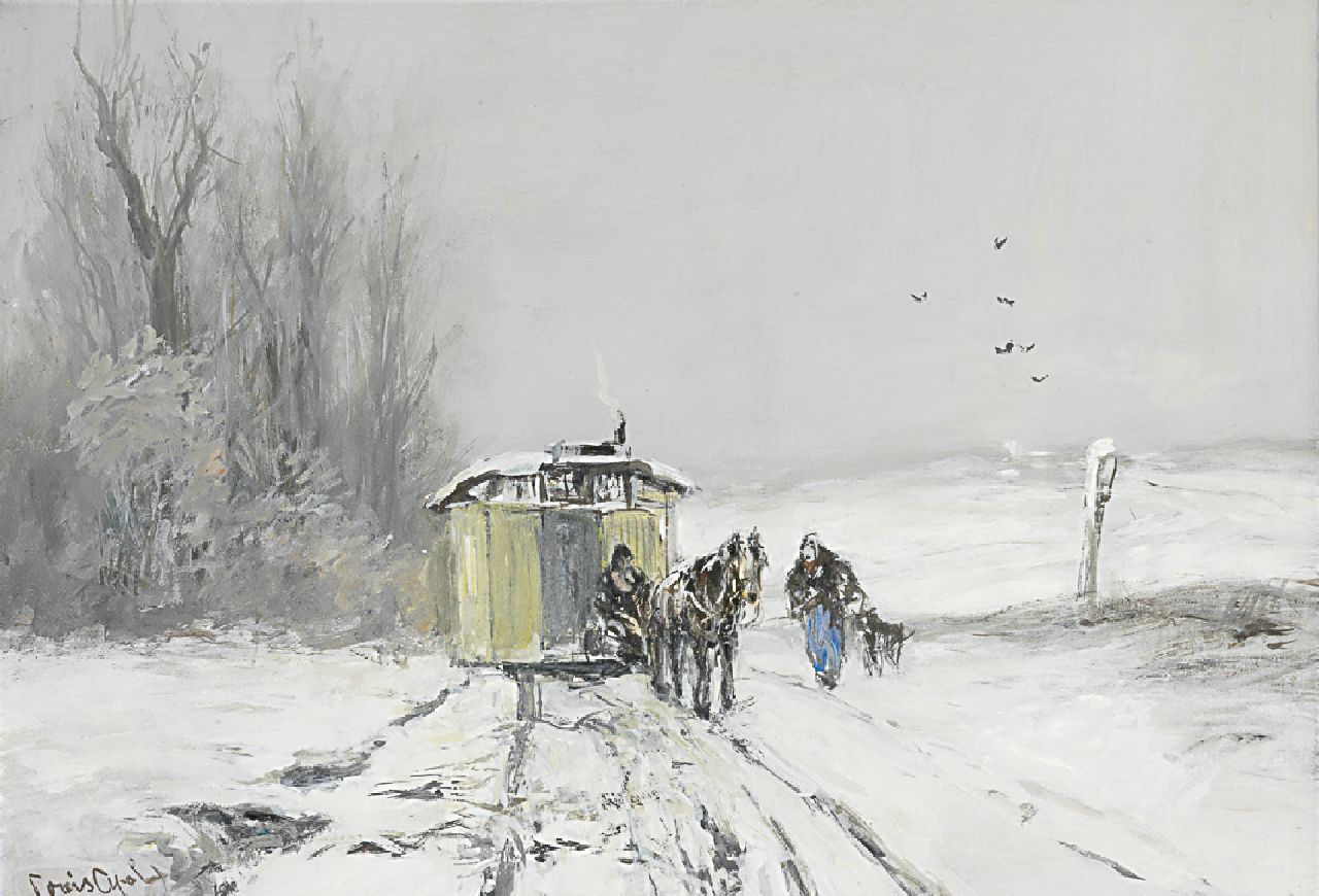 Apol L.F.H.  | Lodewijk Franciscus Hendrik 'Louis' Apol, A caravan in a winter landscape, Gouache auf Papier 43,8 x 62,5 cm, signed l.l.