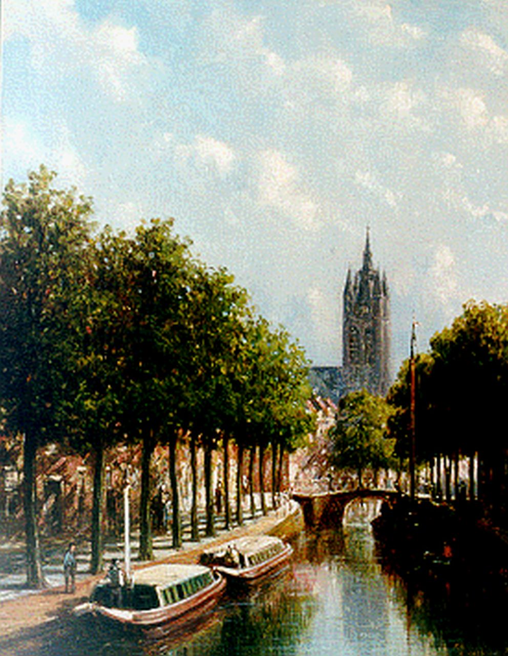 Vertin P.G.  | Petrus Gerardus Vertin, A view of Delft with the Oude Kerk in the distance, Öl auf Holz 24,5 x 18,6 cm, signed l.r.