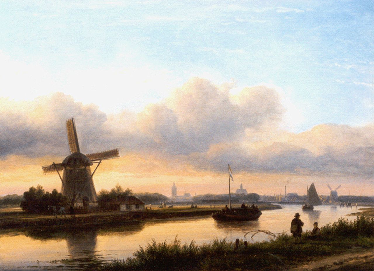 Kleijn L.J.  | Lodewijk Johannes Kleijn, A view of 'de Trekvliet, with The Hague in the distance, Öl auf Leinwand 40,2 x 54,0 cm, signed l.r.