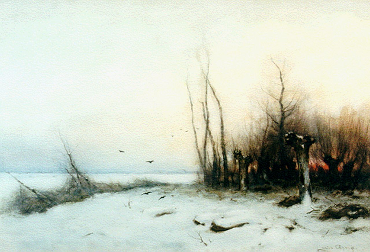 Apol L.F.H.  | Lodewijk Franciscus Hendrik 'Louis' Apol, A coulourful daybreak  in winter, Aquarell auf Papier 37,0 x 54,7 cm, signed l.r.