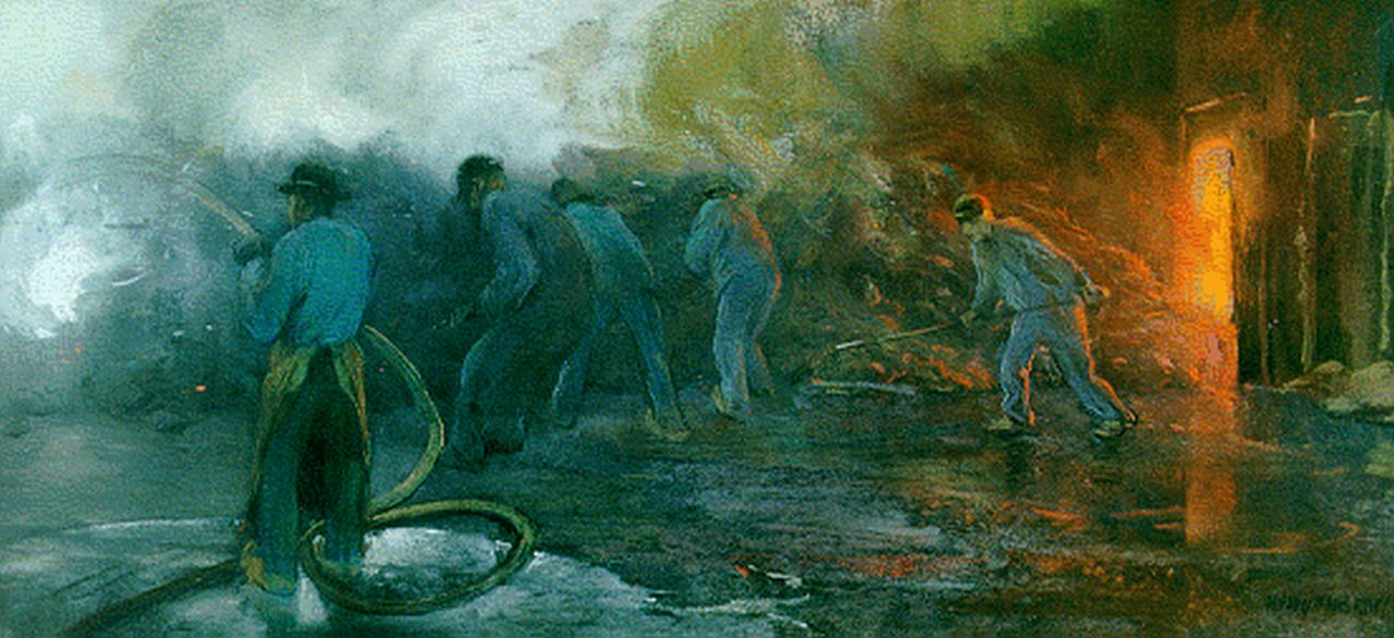 Heijenbrock J.C.H.  | Johan Coenraad Hermann 'Herman' Heijenbrock, Steel production, Gouache und Pastell auf Papier 30,0 x 64,0 cm, signed l.r.