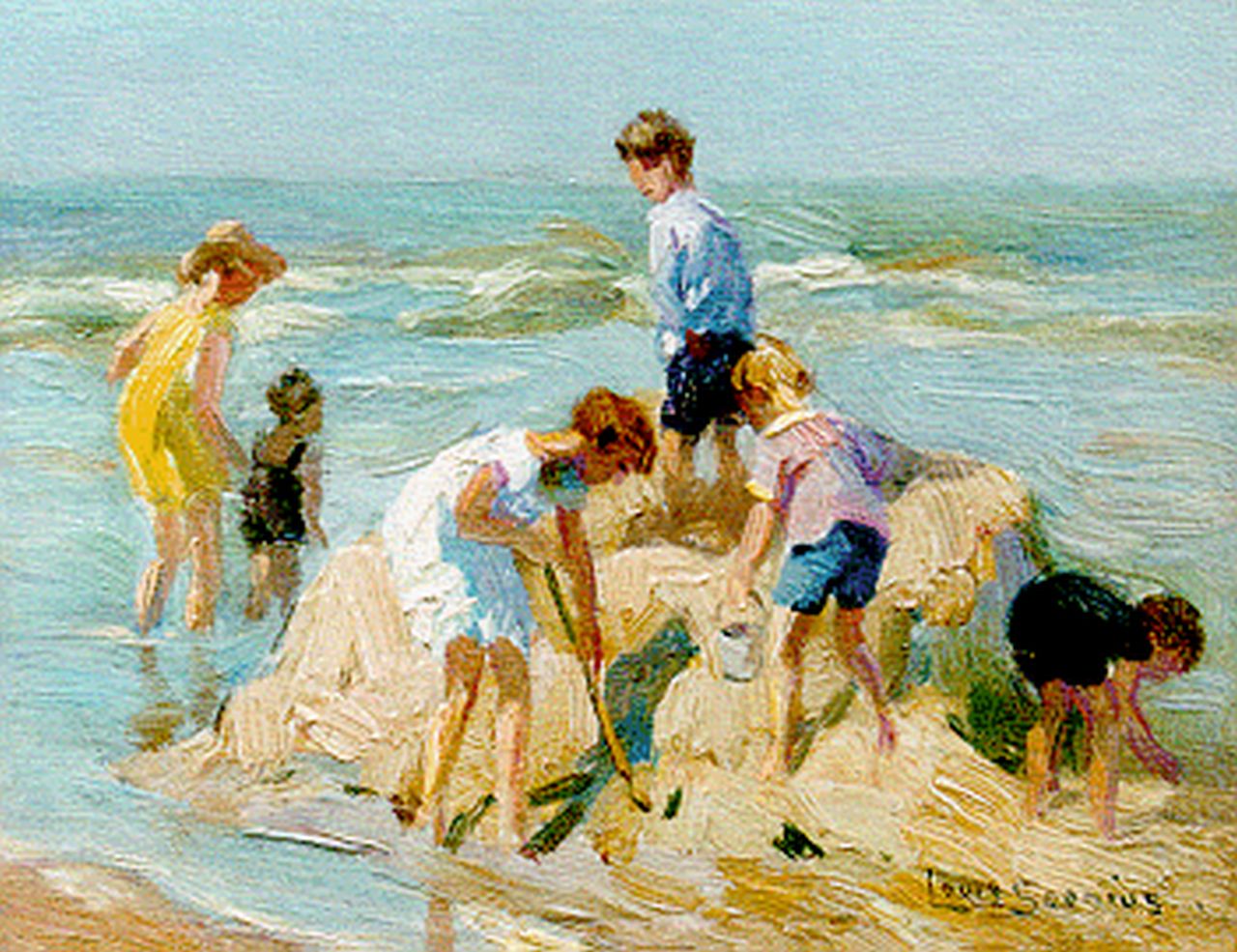 Soonius L.  | Lodewijk 'Louis' Soonius, Children playing on the beach, 10,7 x 13,6 cm, signed l.r.
