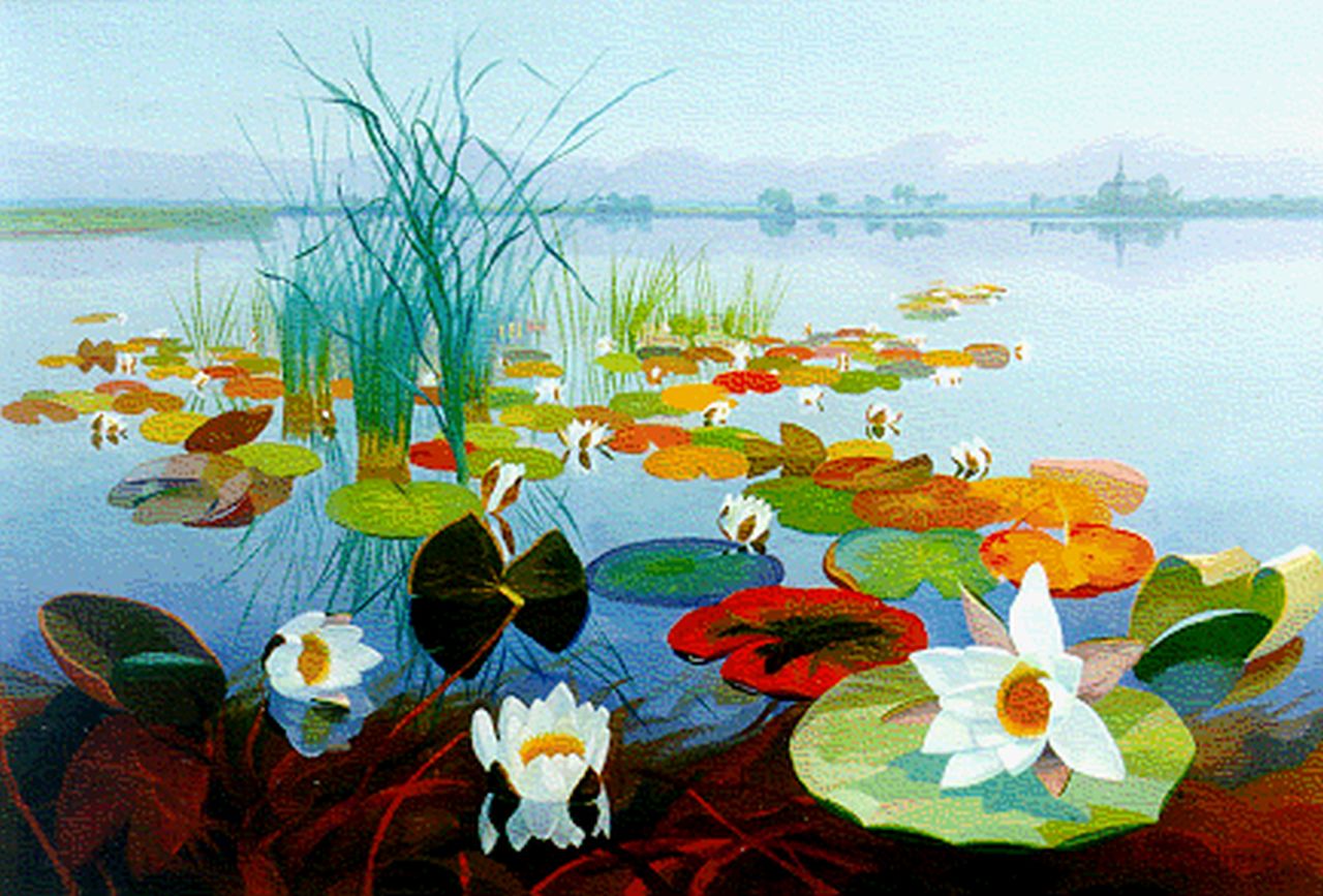 Smorenberg D.  | Dirk Smorenberg, Water lilies, Loosdrechtse Plassen, Öl auf Leinwand 45,0 x 65,0 cm, signed l.r. und dated '23